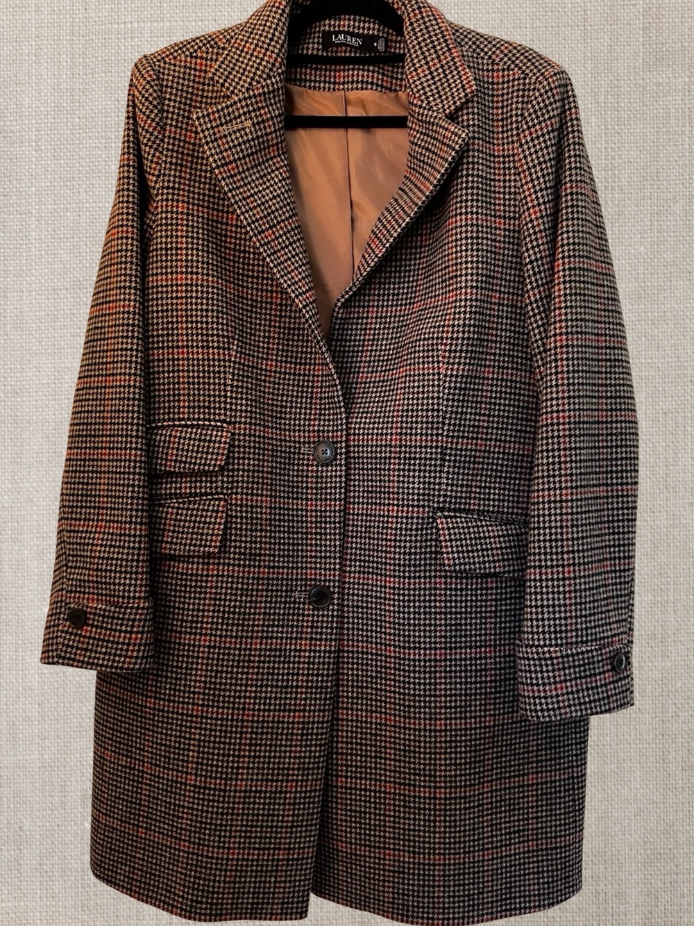 Lauren Ralph Lauren Houndstooth Plaid Wool-Blend Reefer Walker Coat